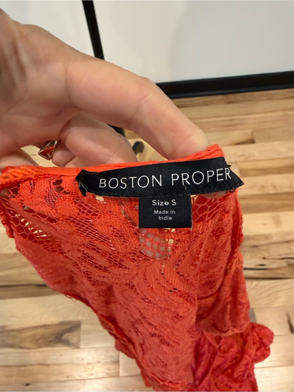 Boston Proper Coral Red Lace Maxi Duster Bell Sleeve Kimono Size Small - Picture 5 of 5